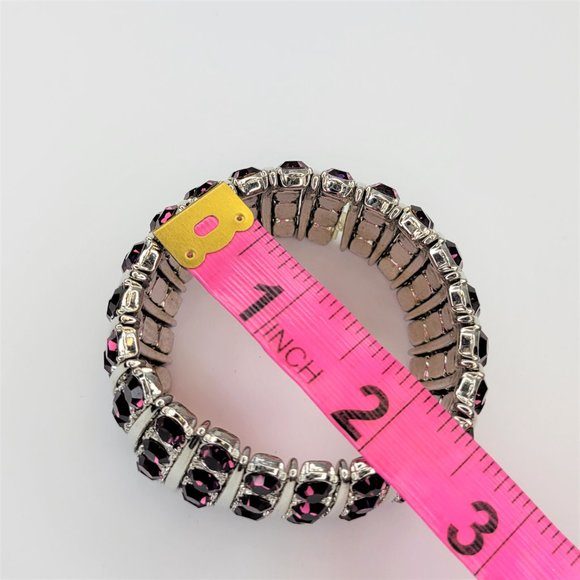 Purple Sparkle Rhinestones Stretch Wide Bracelet - Picture 7 of 8